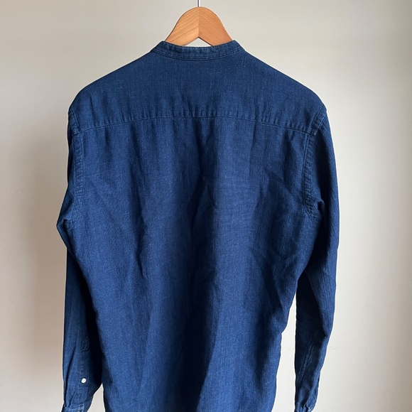 Indigo Collarless L/S Button Down - Sz 15 - SMALL - Picture 3 of 3
